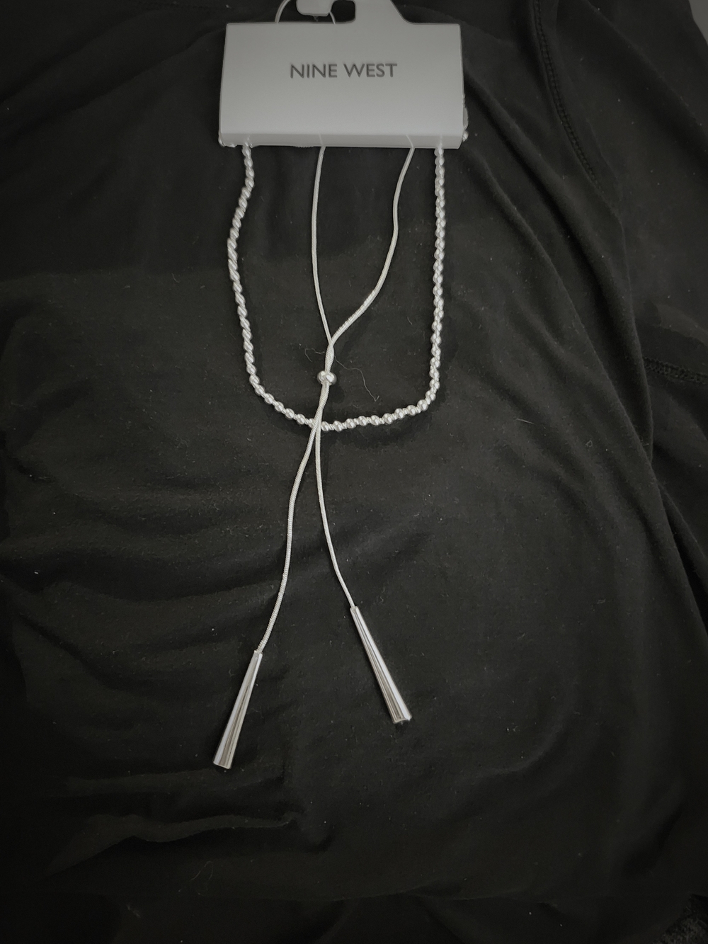 Nine West Silver-Tone Adjustable Lariat with Braided Chain